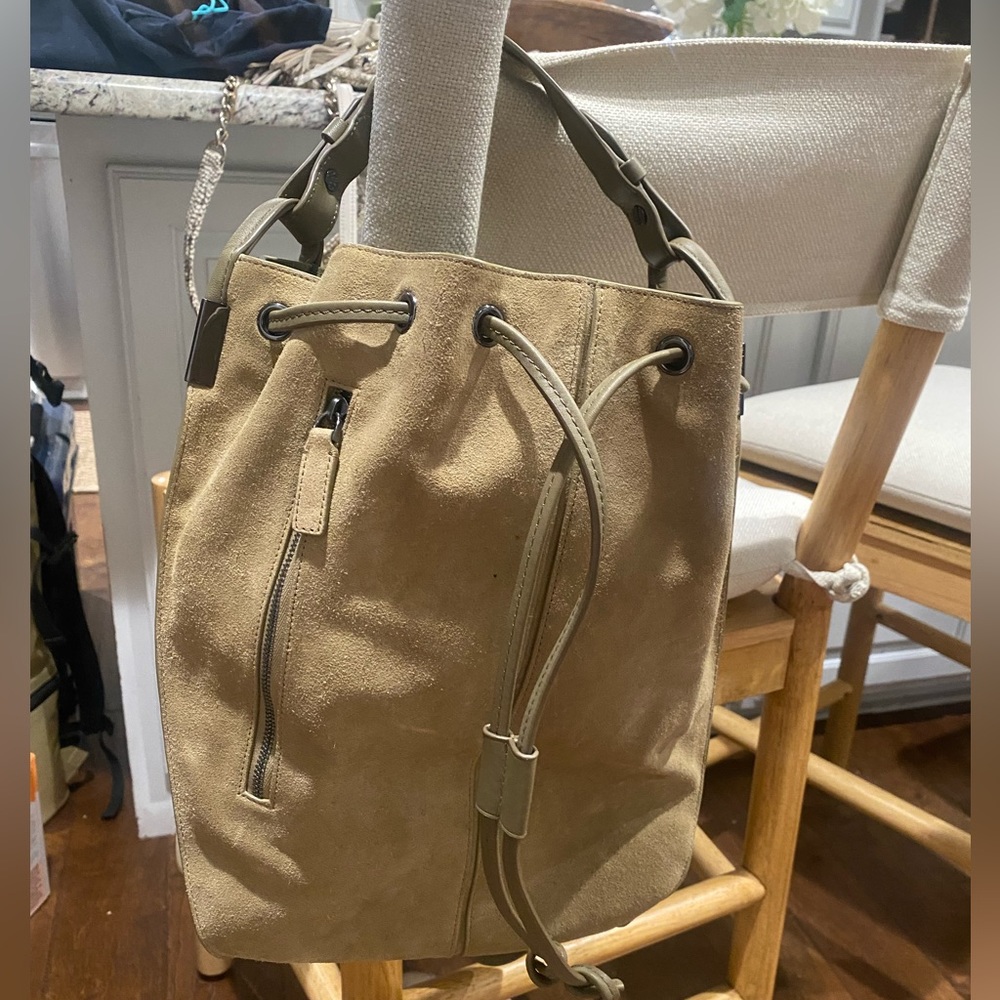 time's arrow suede and leather backpack green
